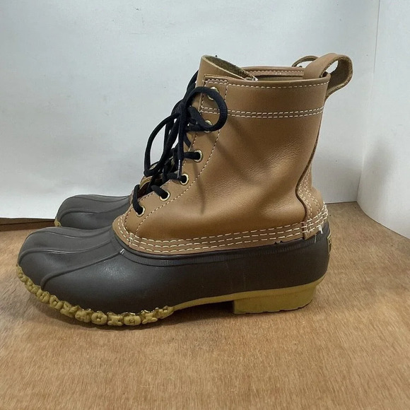 LL Bean Duck Boots Men's Size 8 Brown Leather 6 Inch Lace Up Snow Rain Boots - Picture 3 of 9